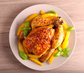 Roast whole chicken with potatoes