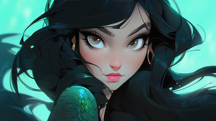 a lovely porrait artwork of a mermaid inspired girl, concept artwork