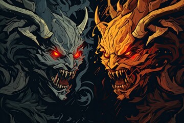 Symbolic image of demons in abstract style