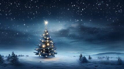 Xmas tree - Nature's Holiday Beauty: A Christmas Landscape with Snowy Trees and Stars