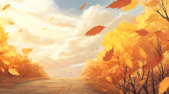 golden leaves in autumn, long path wallpaper