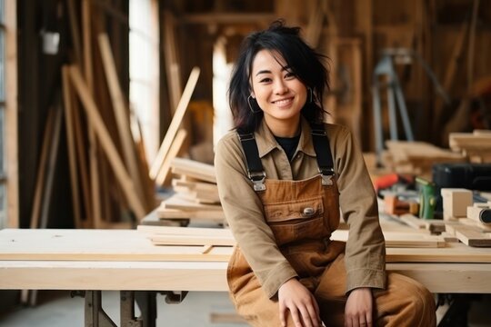 Asian Female Carpenter Job Professional Setting Generative AI
