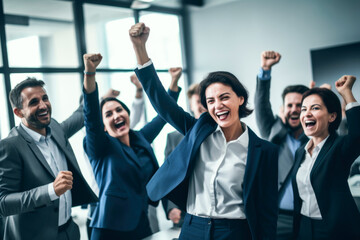 business team celebrating success in office