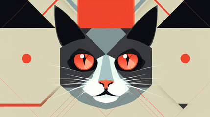 simple design inspired cat face banner logo, geometrical style