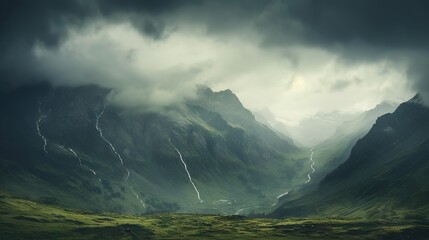 Dramatic landscape with stormy skies - obrazy, fototapety, plakaty
