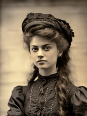 Retro Portrait of Unknown Young Woman from the turn of the Century Around 1880 to 1930 Wallpaper Background Card Cover Digital Art 