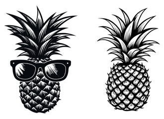 Set of a pineapple,  vector illustration, Generative Ai.