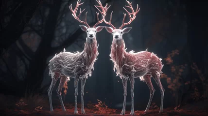 Foto auf Acrylglas Style two stags with their fur coats standing in the grass Ai generated art © Manik007