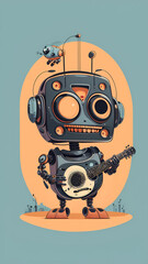 Illustration of a robot with a guitar, showcasing the harmony of technology and music, Created with Generative AI Technology, Created with Generative AI Technology