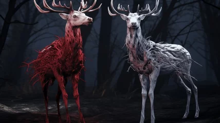 Fototapeten Style two stags with their fur coats standing in the grass Ai generated art © Manik007