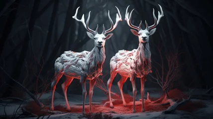 Foto auf Acrylglas Style two stags with their fur coats standing in the grass Ai generated art © Manik007
