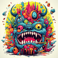 Illustration, creepy monster, bright full colors, middle composition