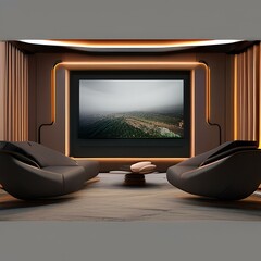 A high-tech, home cinema with a 4K projector, plush seating, and a dedicated popcorn machine2