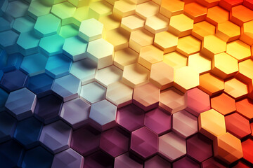 3d Abstract Honeycomb Gradient Background. Hexagon Grid Cells Pattern. Multi Colored Geometric...