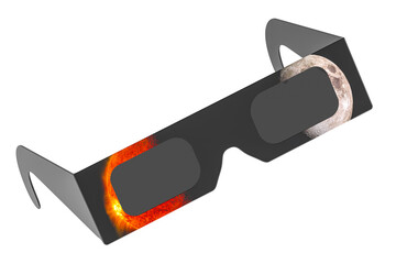 Solar Eclipse Glasses, closeup. 3D rendering isolated on transparent background - obrazy, fototapety, plakaty