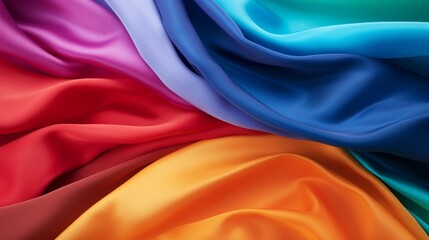 Brightly colored nylon fabric folded in an array.