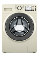 White washing machine, front view. 3D rendering isolated on transparent background