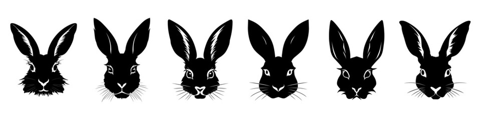 Rabbit black silhouettes. Set of Easter bunny icons isolated