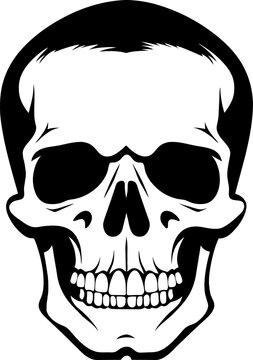 human skeleton skull logo, skull silhouette isolated on white background. skull vector, horrible human skull head silhouette clip art