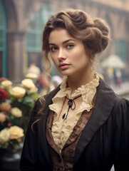 Retro Portrait of Unknown Young Woman from the turn of the Century Around 1880 to 1930 Wallpaper Background Card Cover Digital Art