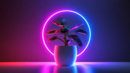 glass vase with flowers, neon effect.