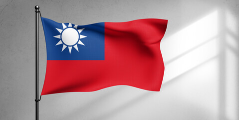 Taiwan national flag cloth fabric waving on beautiful sky Background.