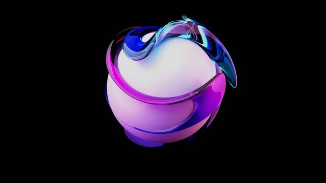 3d Abstract blue and pink glass sphere. Futuristic blob with rainbow in space. Liquid shape, holographic spectrum colors. Prism, iridescent concept morph 4k looped calming animation