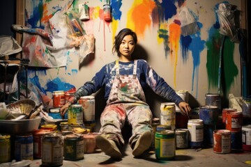 Obraz na płótnie Canvas Asian Woman House Painter Employment Lifestyle Setting Generative AI