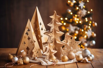 Festive tree and decorations made with creativity. Generative AI