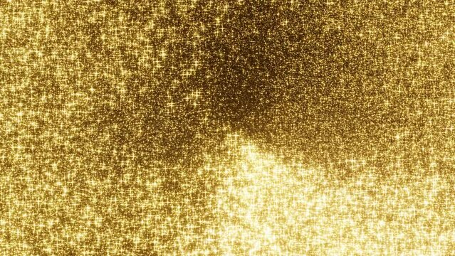 3D wave golden glitter shiny glossy calming texture background. Magic waves with gold shine blur stars particles. Calming looped seamless 4k 30fps animation video