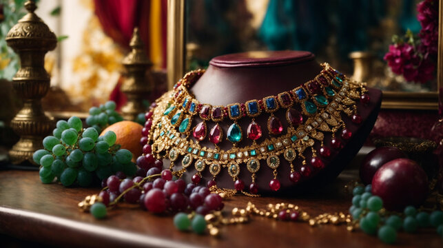 Designs of Indian jewelry, stone Studded choker necklace.