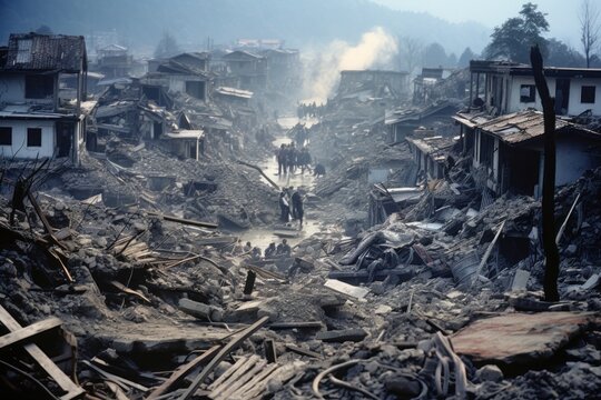 destroyed houses.earthquake.disaster