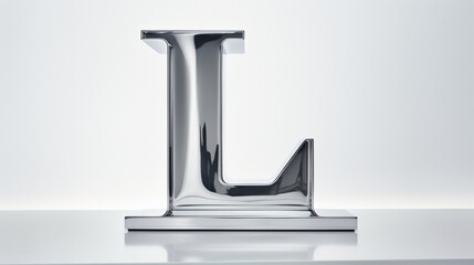 A chrome-plated letter L reflecting light on a white table.