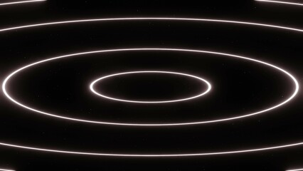 Black and white abstract glowing hoops lines in space. Retro stripes background 4k Disco music futuristic template