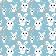 Seamless pattern. Cartoon hare pattern repeating continuous. For packaging, printing, baby linen, cards, backgrounds, bed linen. Vector.