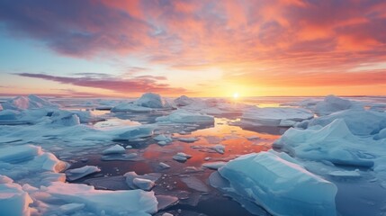 Stunning sunset over ice floe landscape