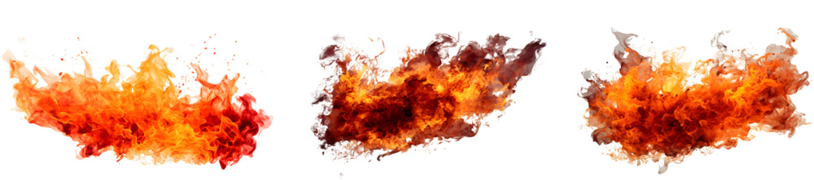 Set of explosions fire splatters isolated on transparent background 