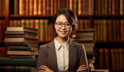 Asian Female Librarian Job Professional Concept Generative AI