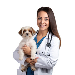 veterinarian young woman with a dog, doctor holding a pet, animal, Happy vet with dog