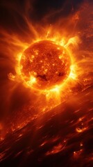 Fototapeta premium Striking image of the sun's surface during a magnetic storm,