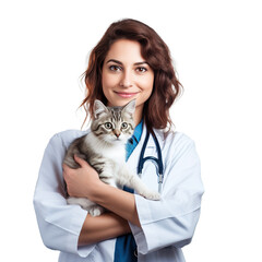 veterinarian young woman with a cat, doctor holding a pet, animal, Happy vet with cat