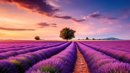 tranquil scene with beautiful lavender field at morning