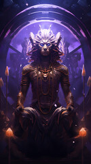 Obraz premium God Statue in Space God in Galaxy Atmosphere Stone Statue of God in Universe Old God in purple Space God in Heaven Sculpture of God