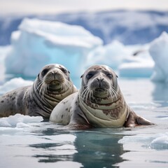 Seals lounging on ice floe in Antarctica