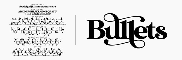 Elegant Font Uppercase Lowercase and Number. Classic Lettering Minimal Fashion Designs. Typography modern serif fonts regular decorative vintage vector illustration | Black Mantis Font Variation - obrazy, fototapety, plakaty