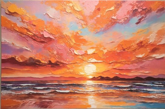 A charming sunset oil painting