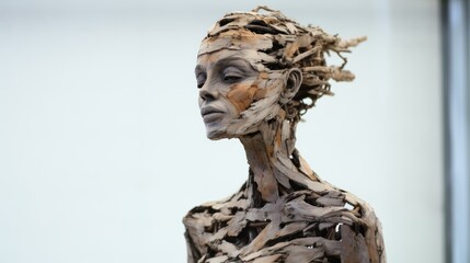 An art gallery exhibits a sculpture made from recycled materials - obrazy, fototapety, plakaty