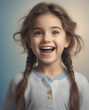 Energetic Young Girl with Astonished Expression Looking Up. generative AI