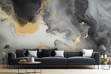 3D abstract marble wallpaper for wall frames, resin geode and abstract art, functional art with watercolor geode painting. Black, golden, and gray marble background. Generative AI - obrazy, fototapety, plakaty