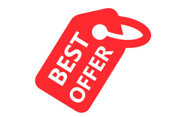 Best Offer red badge with ribbon, vector design for your product , website. EPS10 banner isolated on white background